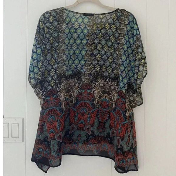 West Kei Short Sleeve Sheer Colorful Overlay Poncho Style One Size - Picture 3 of 4
